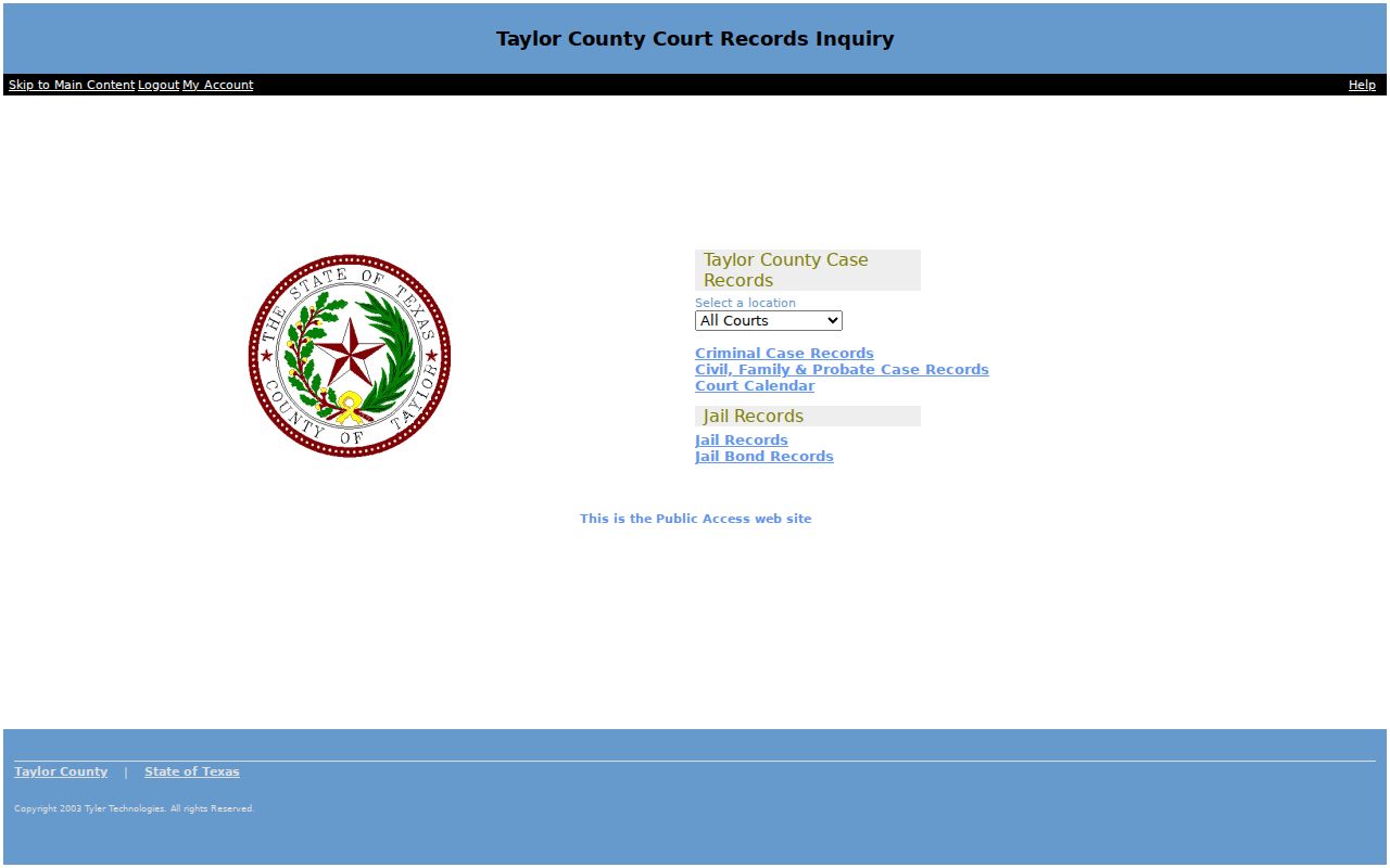 Taylor County arrest-warrant and jail-record search interface
