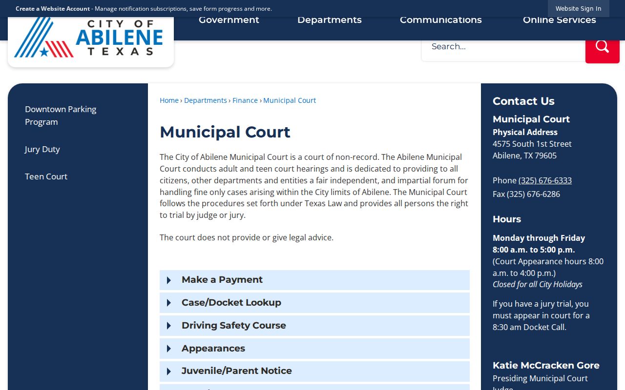 Abilene warrant records contact at the Municipal Court