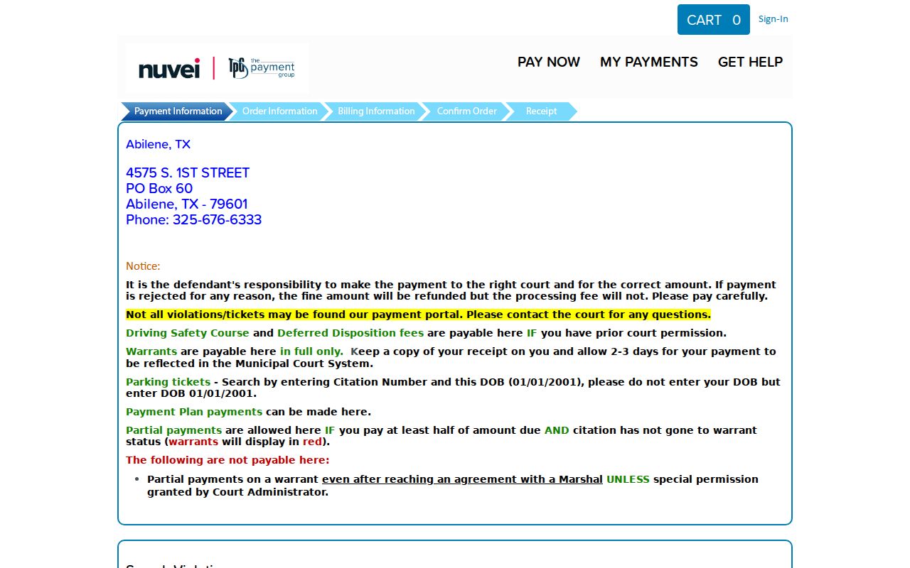 Abilene municipal warrant payment portal for Taylor County city cases